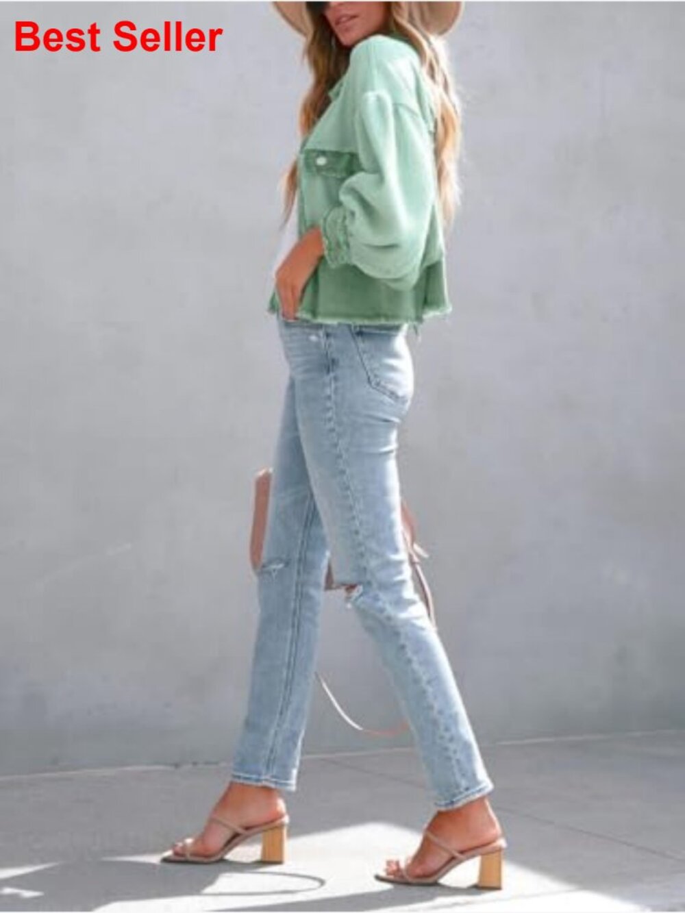 Cropped Waffle Knit Button Down Shirt Jacket Shacket - Picture 4 of 5